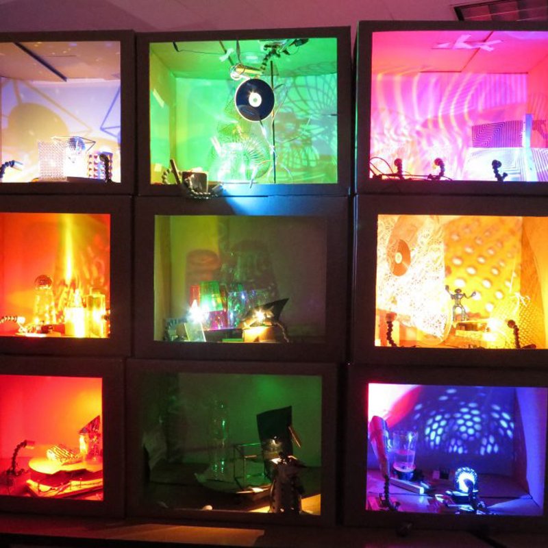 Finished lightboxes glowing with coloured light